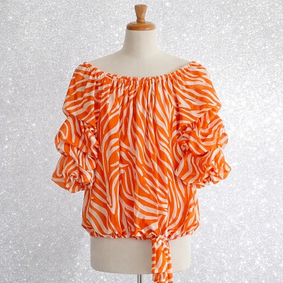 Coco Bianco Tops - Orange and white zebra top size S